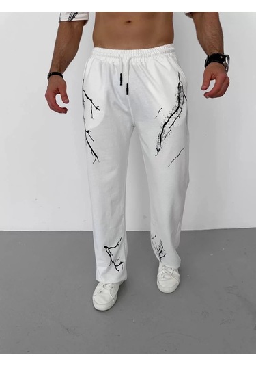 Modavra Unisex Dijital Baskılı Eşofman Altı - Beyaz 001