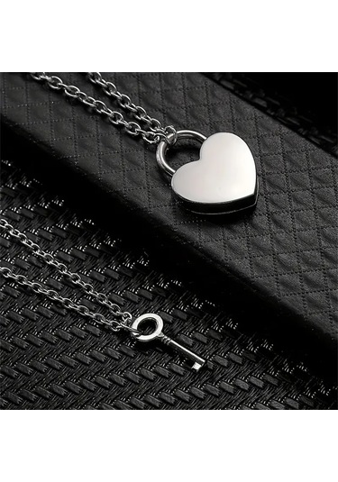 Kalp Kilit Figürlü Sevgili Kolyeleri Çift Kolye Gümüş Kaplama Gümüş