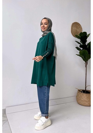 Kol Detay Merserize Tunik - Zümrüt Yeşil