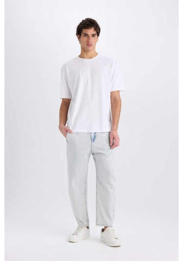 DeFacto %100 Pamuk Relaxed Slouchy Fit Rahat Beli Lastikli Rahat Kesim Dar Paça Siyah Jean Pantolon B8321AX25SPNM63