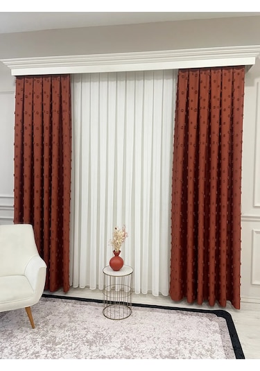 Brillant Carla Puffy Püsküllü Perde İstenilen Tüm Ölçülerde Kiremit Kiremit