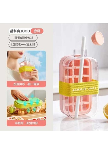 Pazly Cool Ev Tipi Taşınabilir Pipetli Buz Kalıbı Bardak 800 Ml Pembe, Pratik Tasarım Pembe