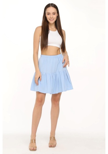 Likralı Krep Kumaş Şort Etek Açık Mavi