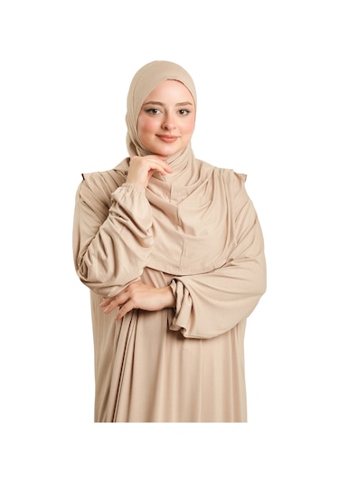Tek Parça Namaz Elbisesi Viskon Düz 2503 12 Bej