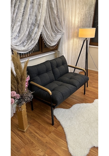 Modern Uzungöl Balkon, Bahçe, Cafe - Metal Kanepe Koltuk Takımı 2'li Antrasit