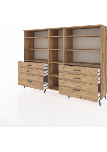 Hyperion Dolap 10 Raflı 6 Çekmeceli 220x44x163 Çam-çam Çam-çam