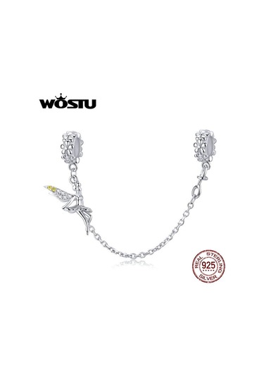 Wostu 925 Ayar Gümüş Güvenlik Zinciri Elf Peri Melek Charms Fit Orijinal Bilezik Ve Bileklik Gümüş