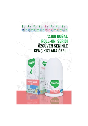 Siveno %100 Doğal Roll On Teen Girl Genç Kız Deodorant Ter Kokusu Önleyici Bitkisel Leke Bırakmayan Vegan 50 ML