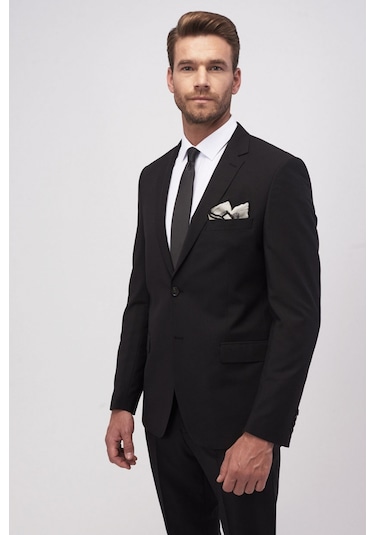 AC&Co / Altınyıldız Classics Erkek Siyah Slim Fit Dar Kesim Düz Siyah 8 Drop Su Geçirmez Nano Takım Elbise 4A3010000005SYH488N Siyah