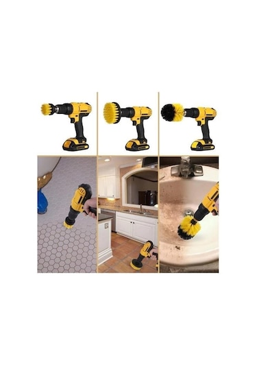 Zmc Bilişim 3lü Matkap Ucu Banyo Küvet Duşakabin Araba Tekerliği Koltuk Yıkama Temizleme Fırçası Seti