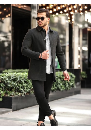 Erkek Antrasit Dar Kesim Kaşe Gömlek Yaka Palto Kaban Antrasit Erkek Antrasit Dar Kesim Kaşe Gömlek Yaka Palto Kaban Antrasit