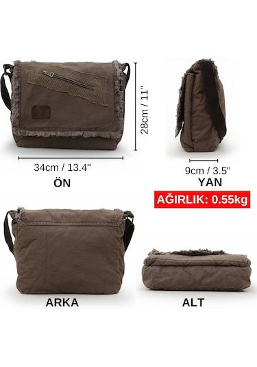 Old Cotton 7136 Kahverengi 14 İnç Laptop Omuz Postacı Çantası Kahve Rengi