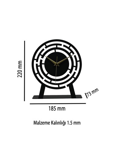 Labirent Model Metal Lazer Kesim Akar Sessiz Mekanizmalı Masa Saati Siyah