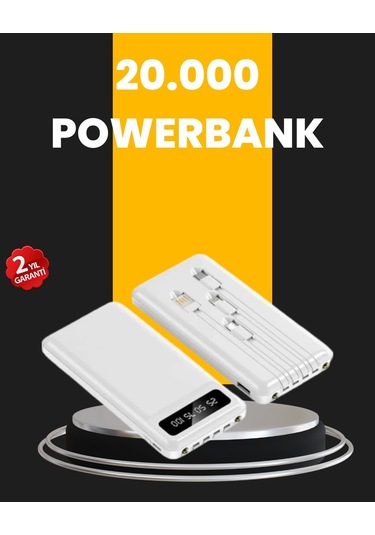 Bfs Led Işıklı 20.000mah Powerbank Lcd Gösterge Dahili Çoklu Kablo Çok Renkli