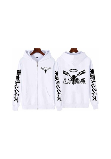 Novahub Valhalla Tokyo Revengers Anime Kapüşon Kazak, Unisex Büyük Boy, Kış Fermuar, Rahat, Beyaz, Manga Harajuku Erkekler Beyaz