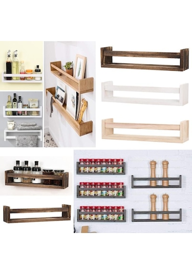 Kahverengi Ahşap Baharat Kavanoz Rafı Duvara Monte Şamandıra Rafları Kitap Kutusu Ekran Mutfak Depolama Rafı
