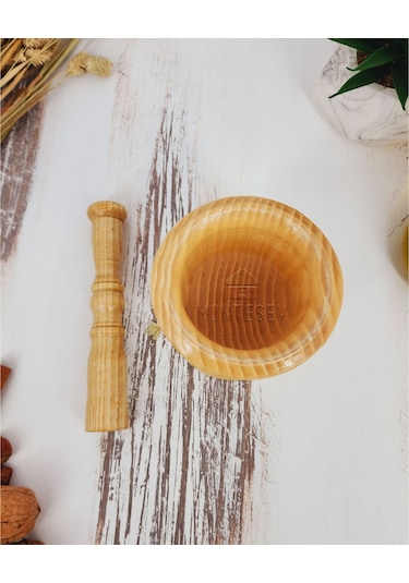 El Yapımı Ahşap Ağaç Havan Sarımsak Döveceği Yaldızlı Lüx 10luk