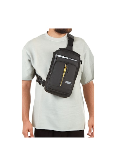 Newish Polo Erkek Kumaş Sırt El Ve Omuz Çantası New350 - Siyah - Sarı