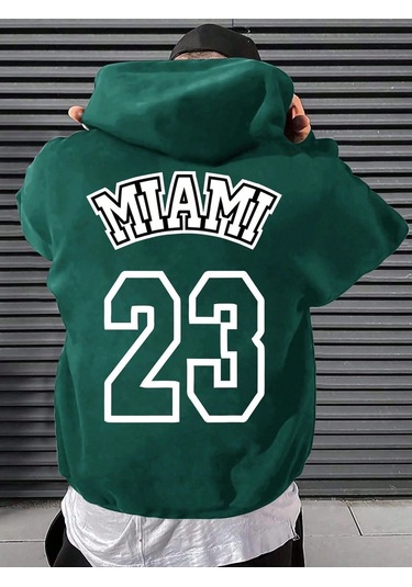 Unisex Ekru Miami 23 Baskılı Kapüşonlu Sweatshirt Tw-Mm23