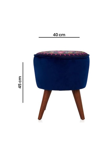 Just Home Retro Yuvarlak Etnik Puf - Renkli Renkli