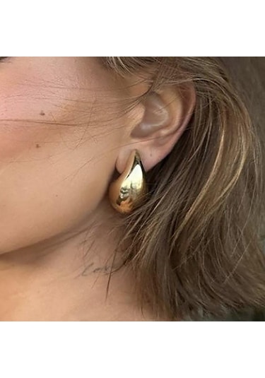 Altın Vintage Altın Renk Kaplama Tıknaz Kubbe Damla Küpe Kadınlar İçin Parlak Paslanmaz Çelik Kalın Gözyaşı Küpe Takı Altın