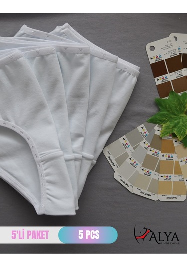 Alya Underwear Kız Çocuk Kalpli Dokuma Lastik Pamuklu Kumaş Slip Külot 5'li Paket 5 Adet Beyaz P05