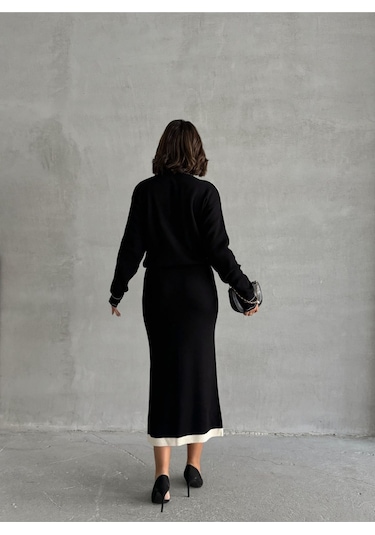 Kadın Bebe Yaka Triko Takım Siyah