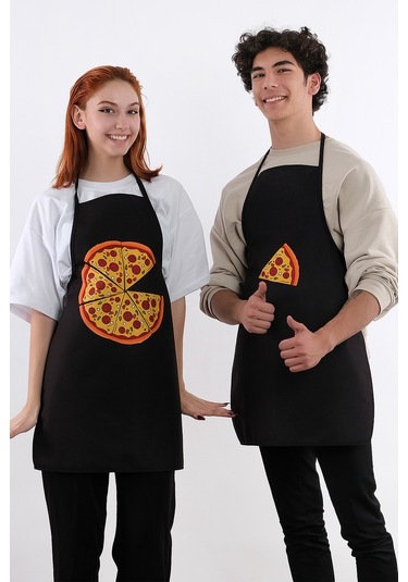 Beautiful İkili Paket Sıvı Geçirmez Su Geçirmez Mutfak Önlüğü Pizza Siyah
