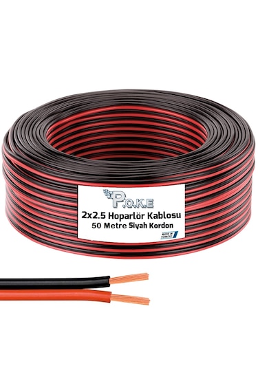 50 Metre 2x 2,5mm Siyah Kırmızı Çizgili Elektrik Ses Ve Hoparlör