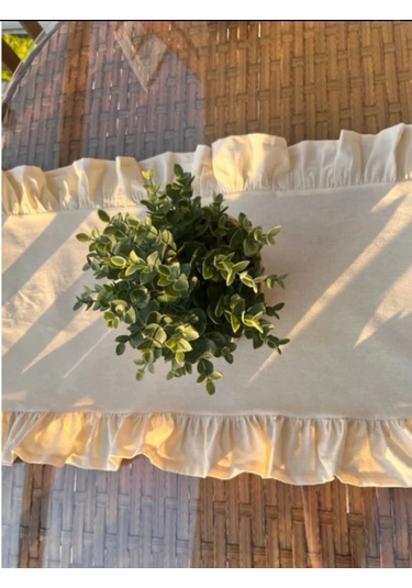 Fırfırlı Keten Runner 40x110 Cm Bej