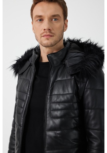 Butto Siyah Erkek Deri Ceket Siyah