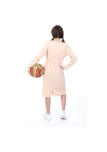 Toontoy Kız Çocuk Neon Baskılı Elbise Bej