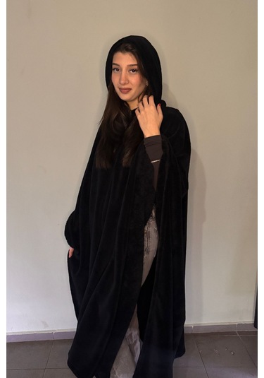 Giyilebilir Hoodie Battaniye Rahat Kalıp Tek Beden Siyah