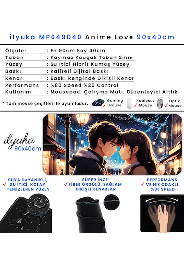 90x40cm Anime Love Xxl Büyük Boy İlyuka Gaming Oyuncu Mousepad