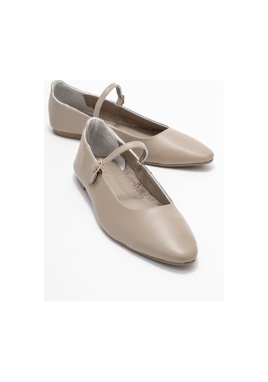 Lunaıre Vizon Hakiki Deri Tek Bantlı Sivri Burun Kadın Babet Ayakkabı Vizon