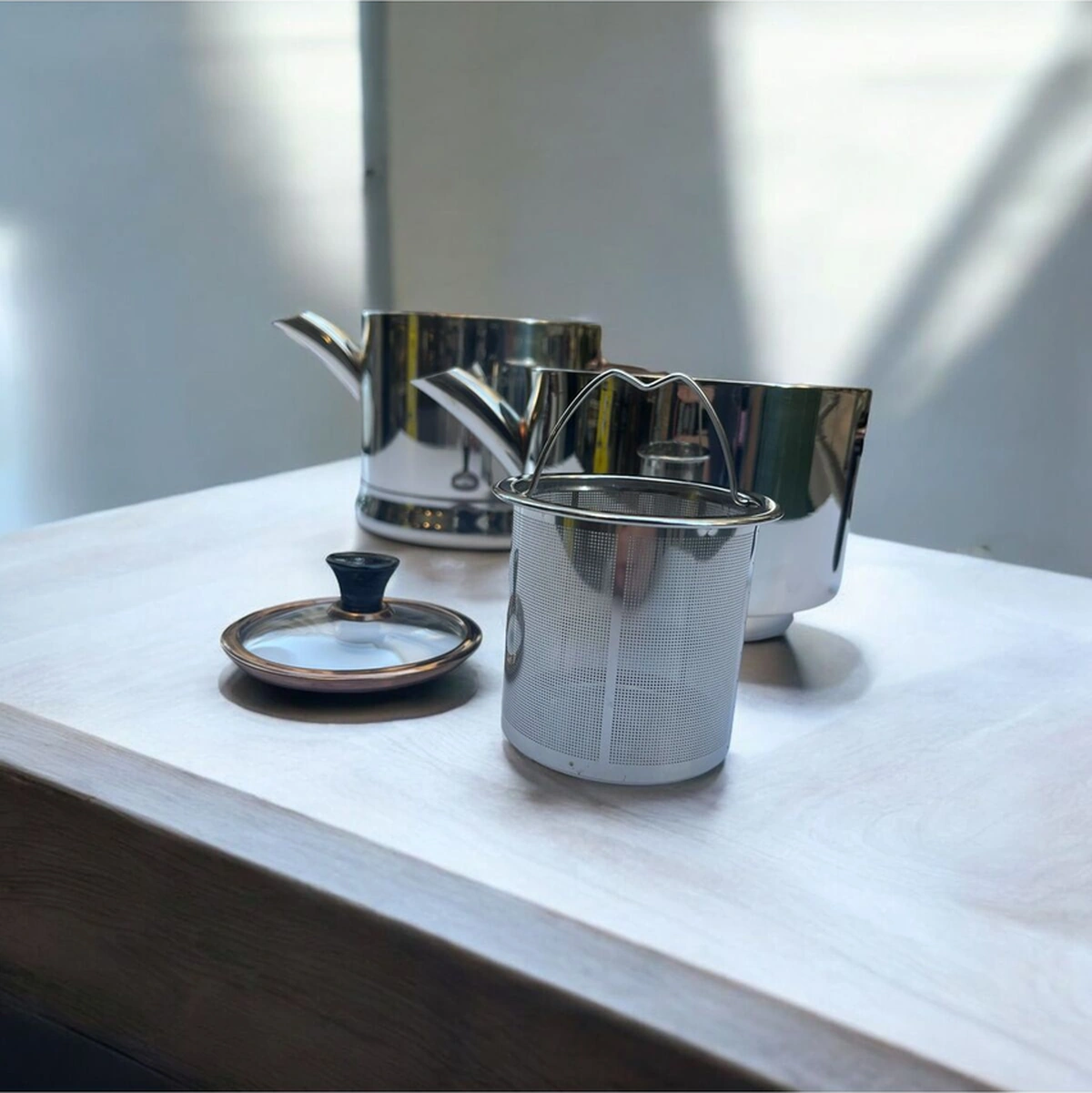 Bambum Fita Süzgeçli Aile Boy Çelik Çaydanlık Takımı Siyah Siyah