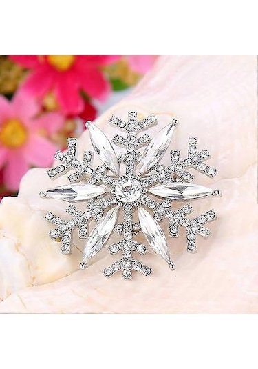 1 Adet Kristal Kış Art Deco Kar Tanesi Çiçek Broş Pin Çok Renkli