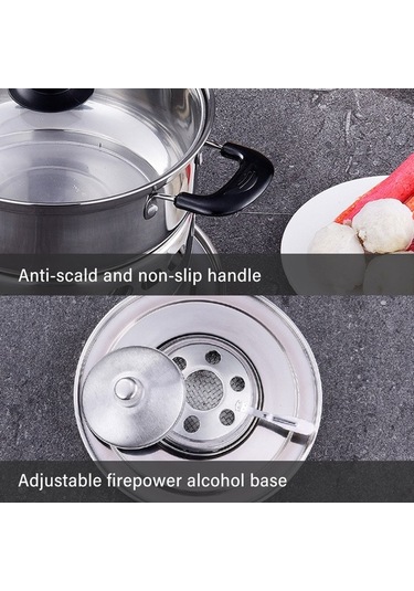 Pazly Taşınabilir Paslanmaz Çelik Alkol Ocaklı Açık Hava Barbekü Kamp Piknik Yemek Pişirme Tencere Gümüş Gümüş