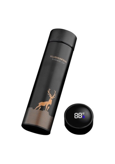 Mectime 500ml Paslanmaz Çelik Termos Su Şişesi Led Dijital Sıcaklık Göstergeli Siyah 1 L Siyah