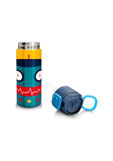 Coral High Kids Lacivert Çivit Robot Desenli Pipetli Ve Direkt İçim Çelik Termos 500 Ml 31918 Lacivert