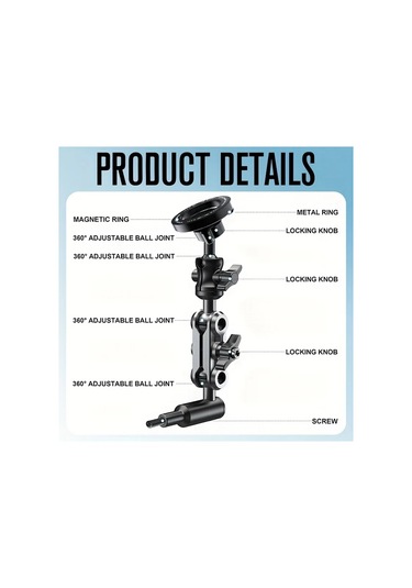 Boatshop1 Siyah Off Road Araç Manyetik Telefon Tutucu A Post Direksiyon Kolu Kamyon Alüminyum Alaşım Destek Çubuğu