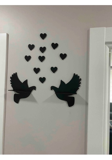 Çifte Kumru Ahşap 2'li Güvercin Duvar Rafı 30x28 Cm