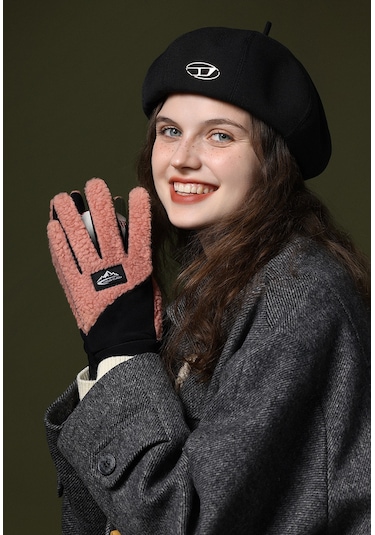 Snapbuy Unisex Kışlık, Parmak Açılır Dokunmatik, Kalın Peluş Eldiven Pembe