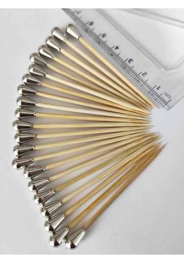 100 Adet Dekoratif Gümüş Mini Damla İnci Boncuklu Pasta Kürdanı 6,5 Cm - Boncuk 8 Mm