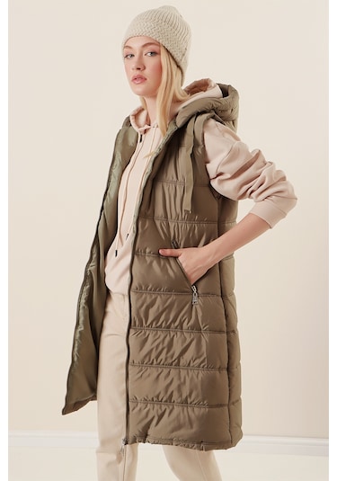 Bigdart 5140 Kapşonlu Uzun Şişme Yelek - Çağla 001