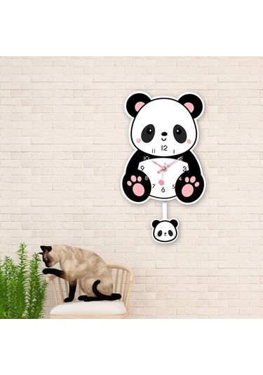 Homyl Panda Sarkaçlı Duvar Saati Sessiz Saat Akrilik Karikatür Stil A
