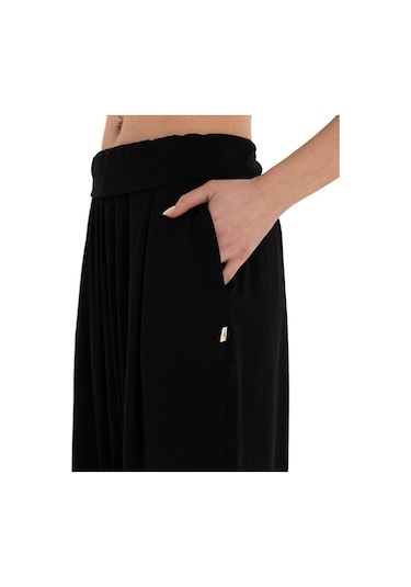 Inguz Beli Katlanabilir Yoga Şalvar Siyah