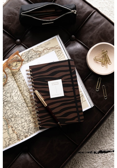 A5 Spiralli Süresiz Planlayıcı Ajanda Kahverengi Zebra Kahverengi Zebra