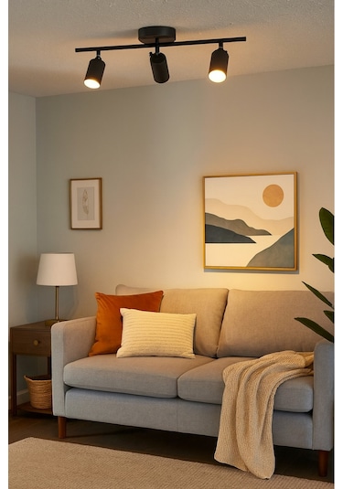 Spoti 3'lü Siyah Renk Gün Işığı Modern Tasarım Salon - Mutfak - Banyo Spot Ledli Sıralı Avize Siyah