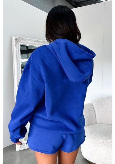 Thatsofetch Series 2 Sweatshirt - Sax Mavi Baskılı Oversize Kapüşonlu Saks Mavi